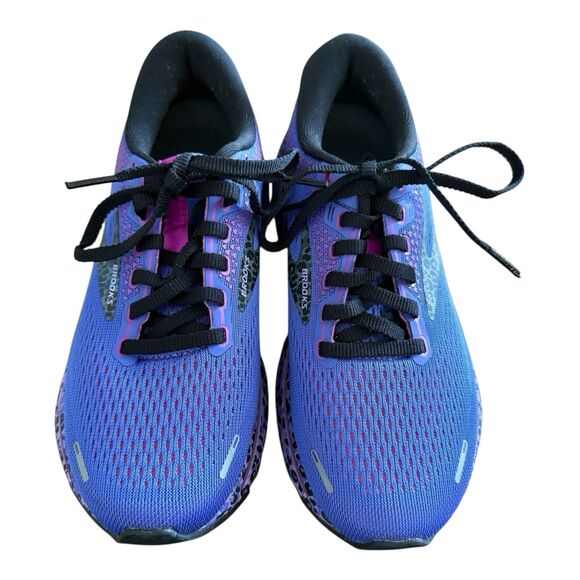 Brooks Ghost 14 Shoes Womens Sz 5.5 Electric Cheetah Run Wild Black Purple - Picture 3 of 10